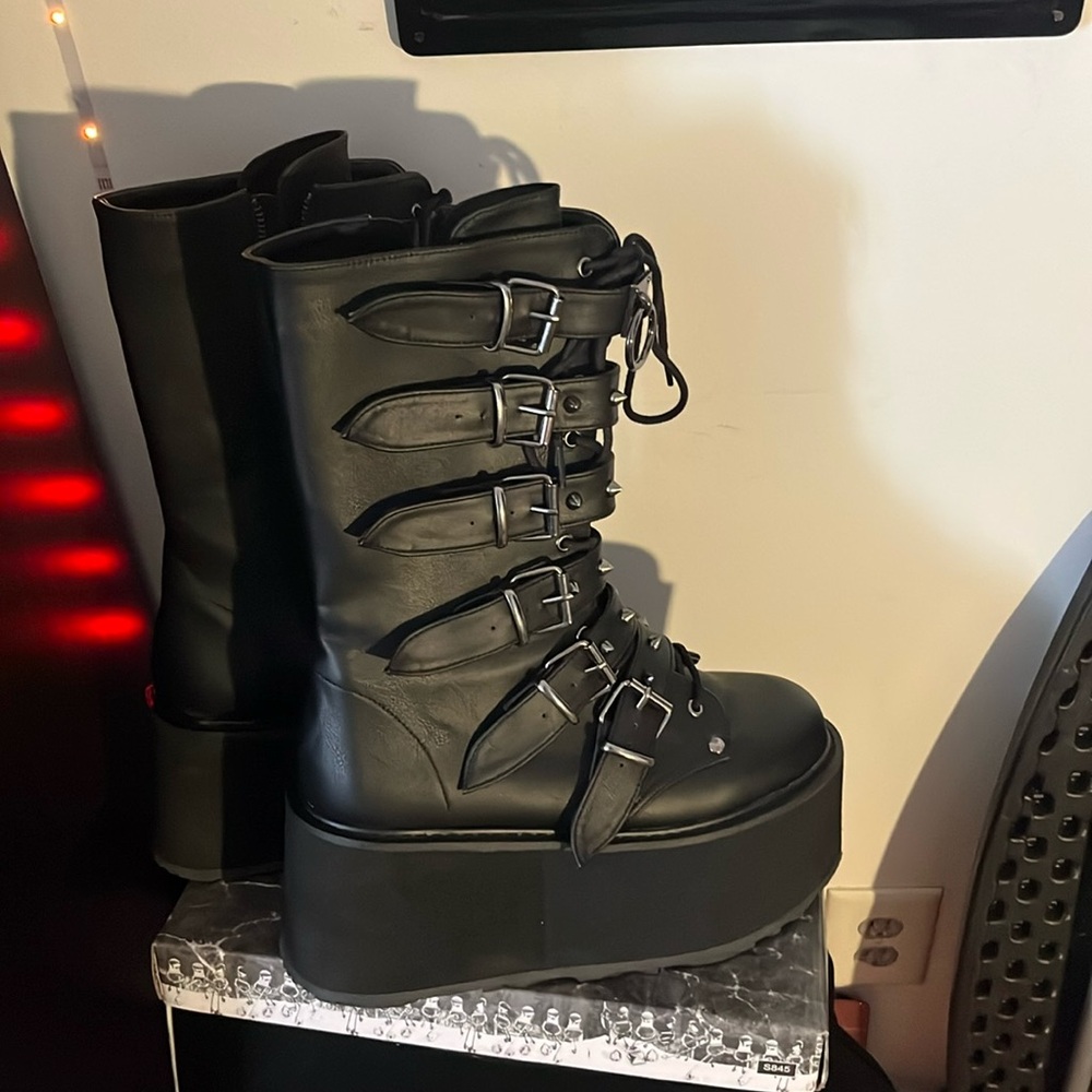 Blk Vegan Leather Demonias.